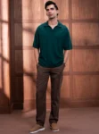 Nordic Green Cotton Micro Cable Knit Polo