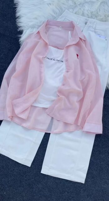 Wenwen Wardrobe Summer New Pearl Yarn Sun Protection Clothing Versatile Fashion Shirt Ice Super Smooth Thin Jeans (Combo)